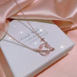 CZ Saturn Necklace Rose Gold